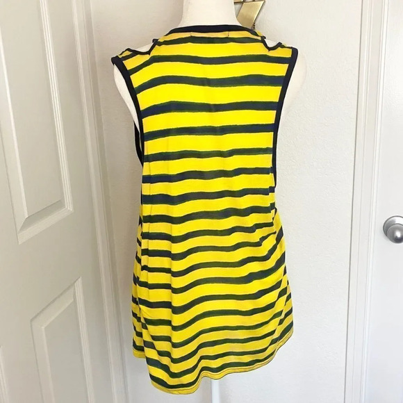 April May Yellow and Blue Striped Shoulder Cut Out Tank Top - Picture 7 of 10